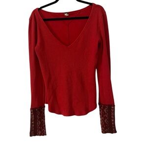 WE THE FREE Thermal Contrast Sleeve Shirt L